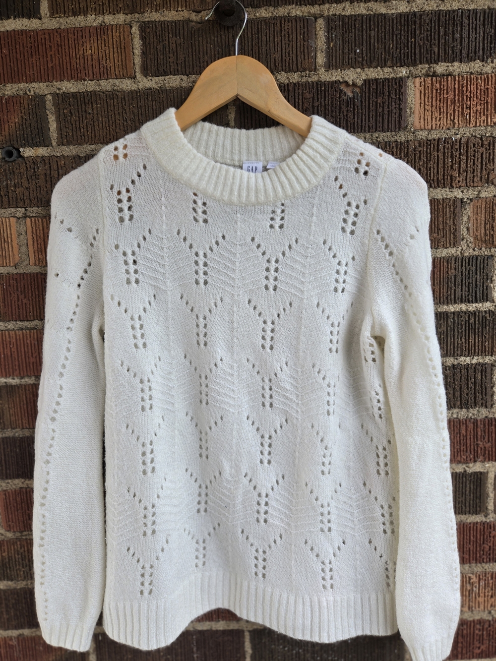 GAP Ivory Open-Knit Crewneck Sweater
